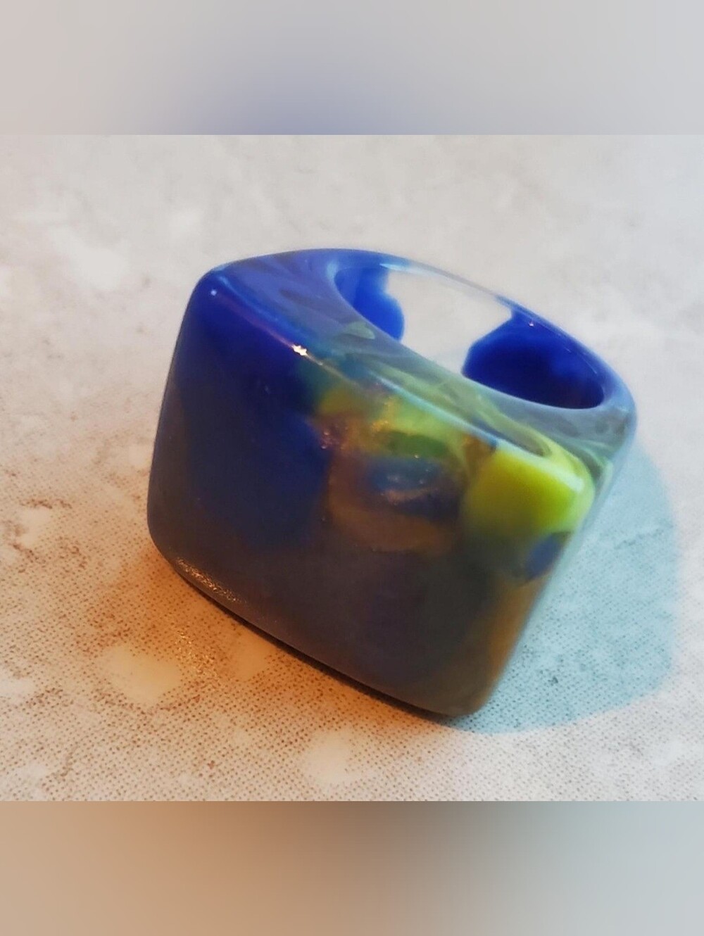Chunky Resin Statement Ring in Blue Marbled Swirls